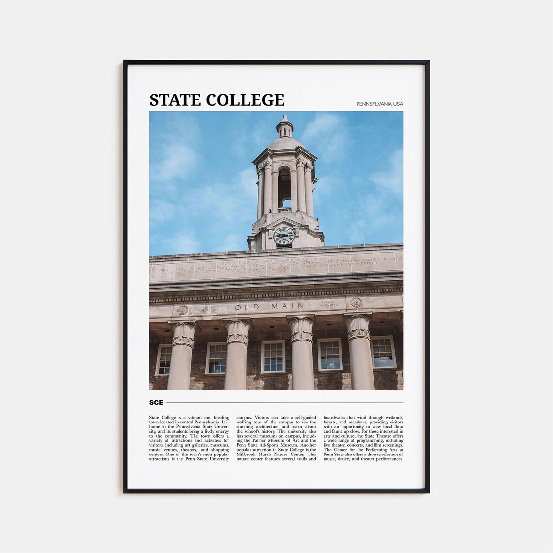 State College Travel Poster, Pennsylvania USA Art Print