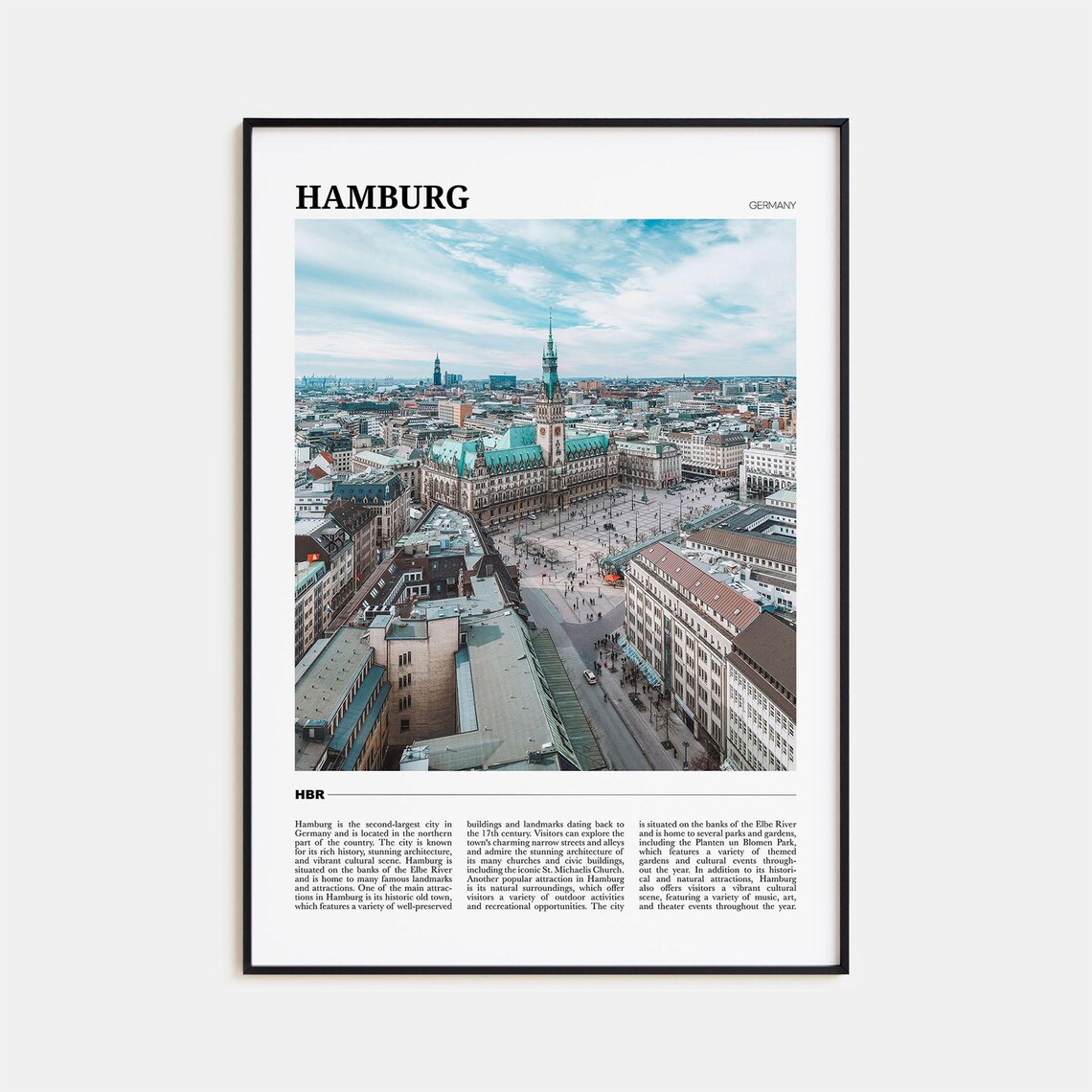 Hamburg Germany Historic Rathaus Square Aerial View Travel Poster