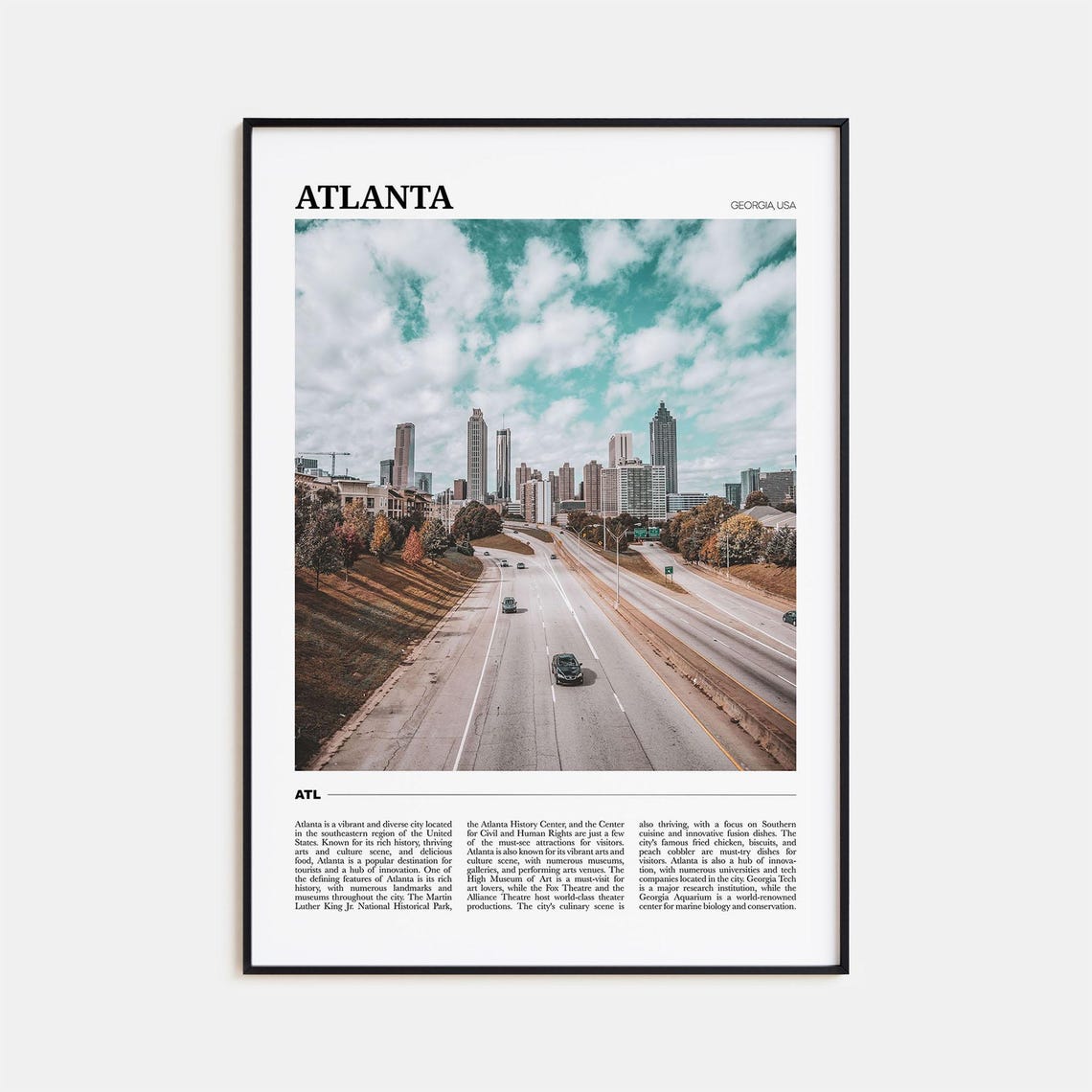 Atlanta Georgia Travel Poster Downtown Skyline Highway City View