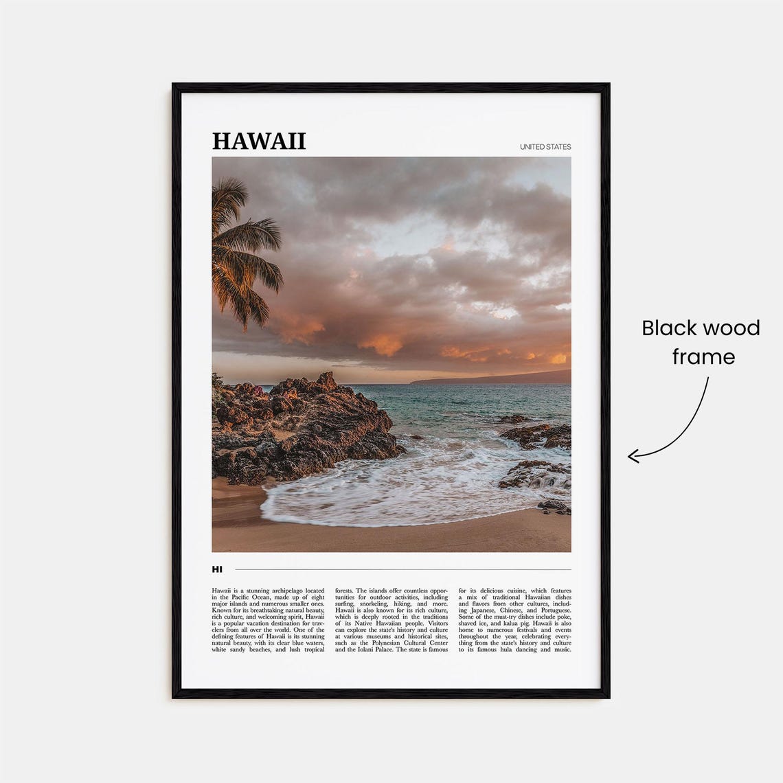 Hawaii Sunset Palm Beach Volcanic Rock Coast Travel Poster Series - Image 2
