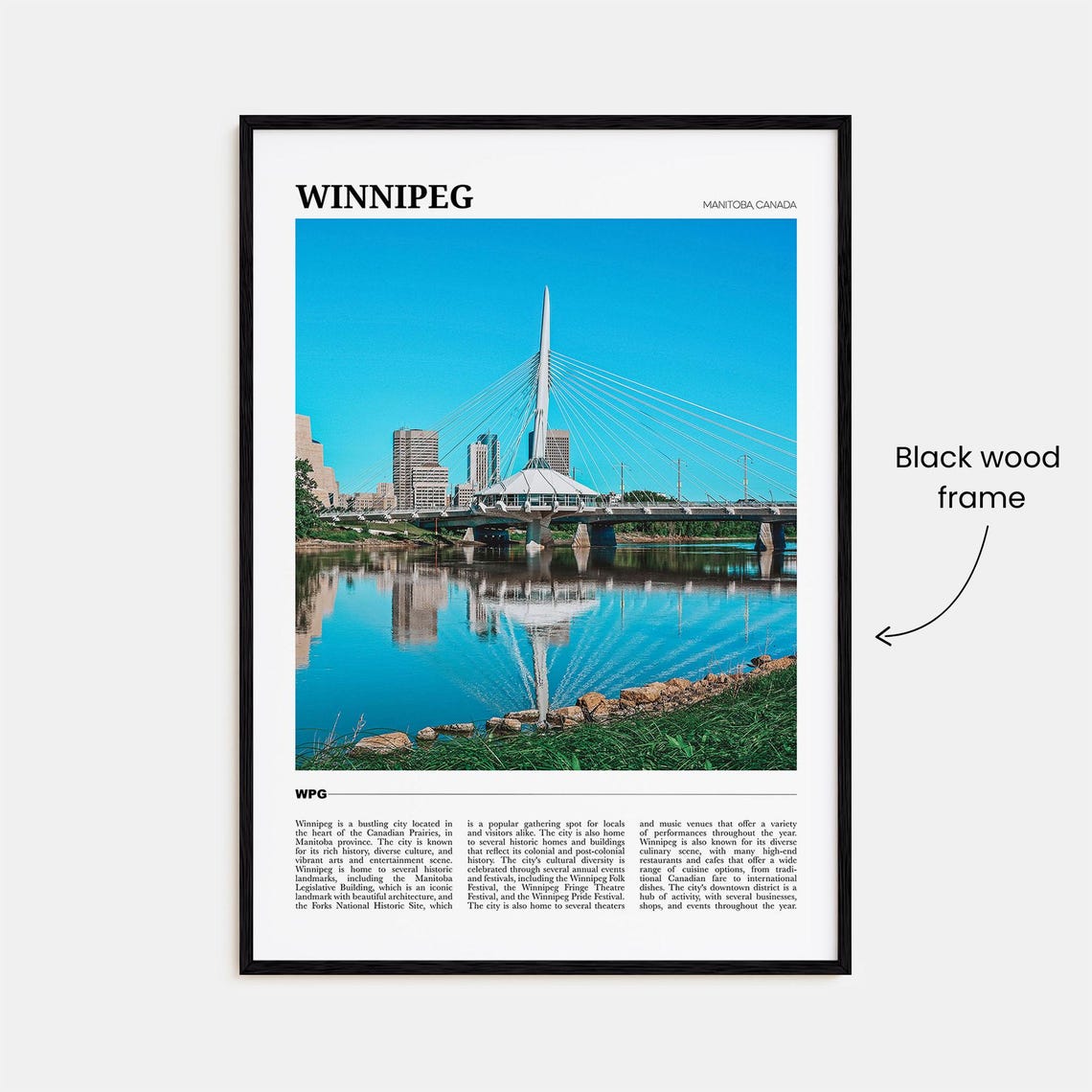 Winnipeg Manitoba Canada Skyline Bridge Reflection Photo Travel Poster - Image 2