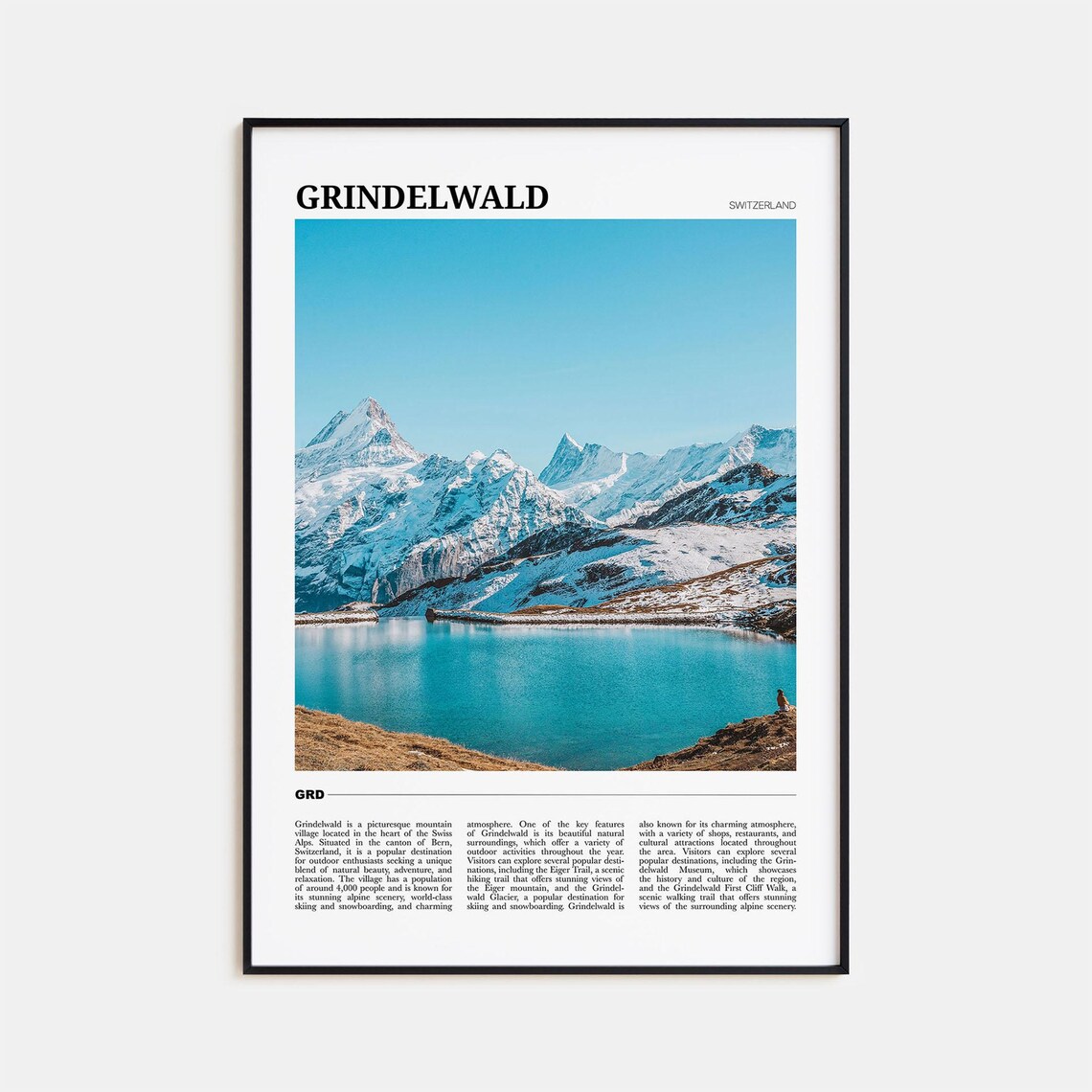 Grindelwald Switzerland Swiss Alps Snowy Peaks Lake Travel Poster