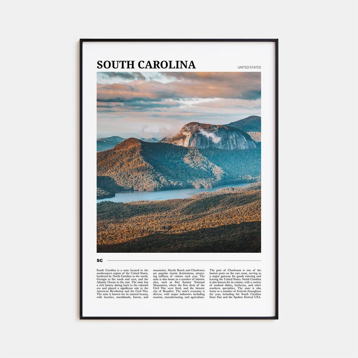 South Carolina USA Blue Ridge Mountain Sunset Landscape Travel Poster