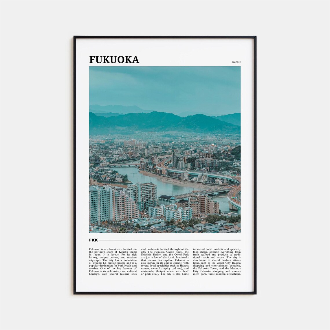 Fukuoka Japan Cityscape Mountain Backdrop Photo Travel Poster