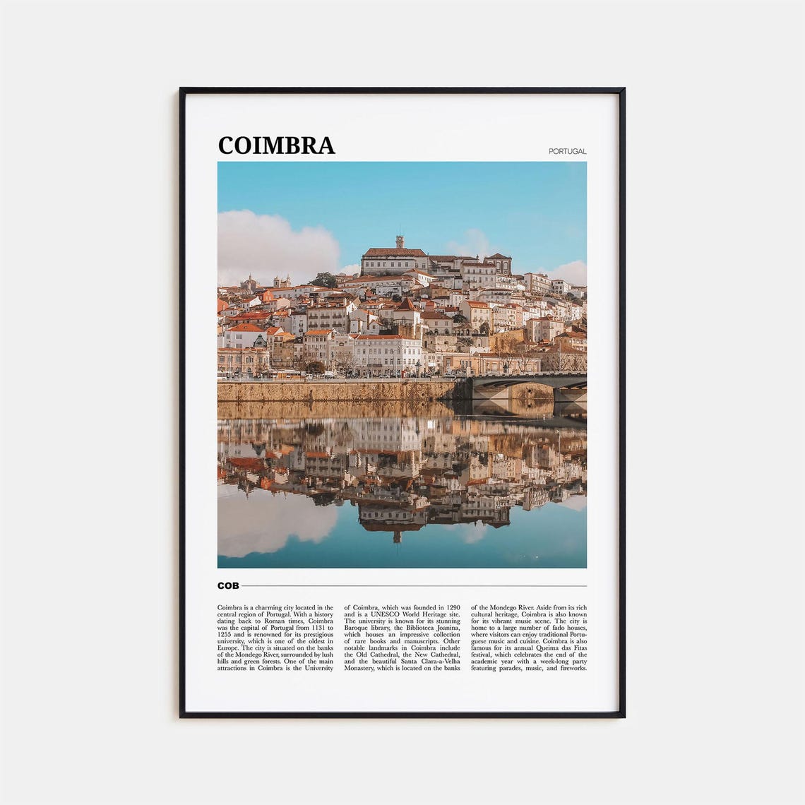 Coimbra Portugal Old Town Reflected in Mondego River Travel Poster