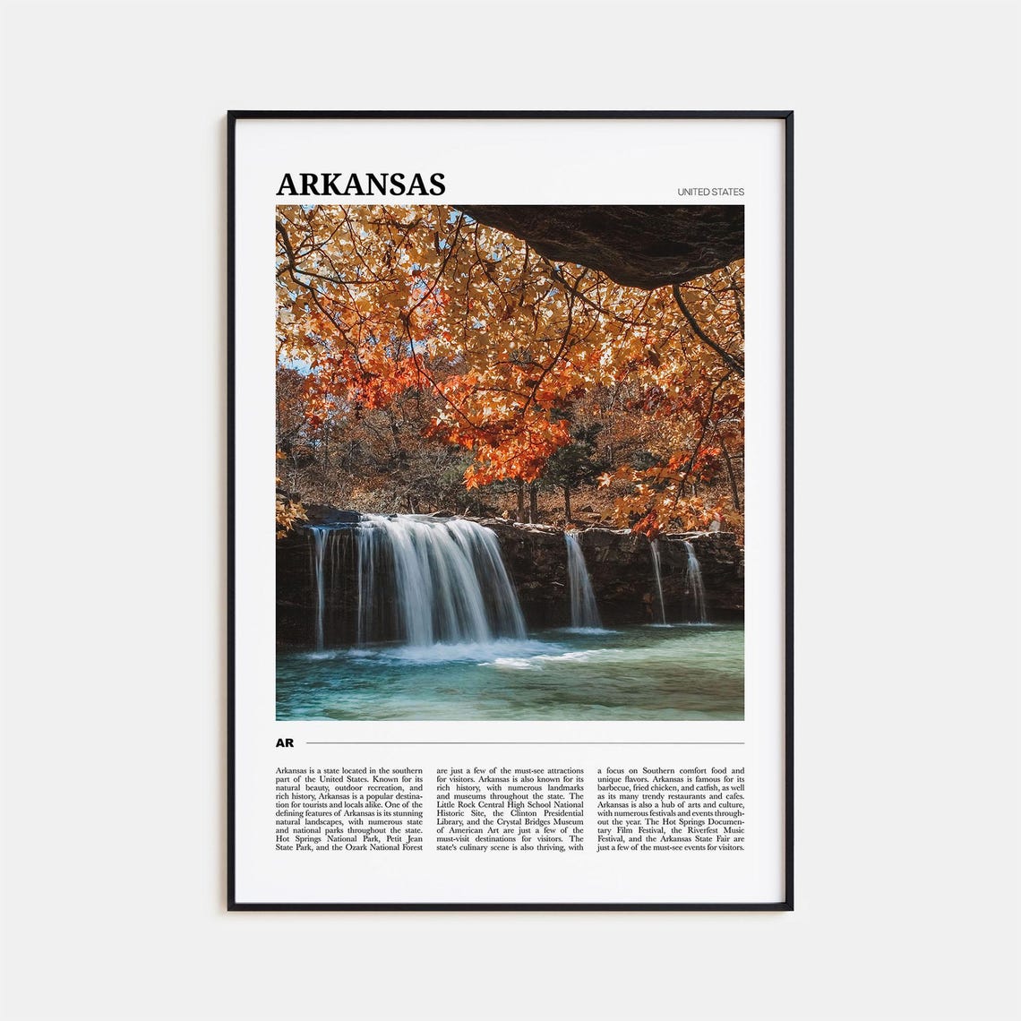 Arkansas USA Autumn Waterfall Fall Foliage Forest Scene Poster