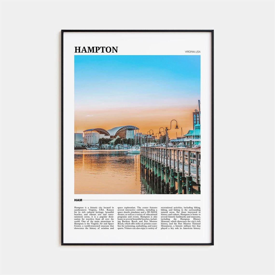 Hampton Virginia USA Waterfront Marina Sunset Glow Travel Poster