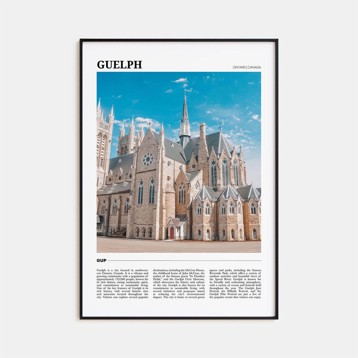 Guelph Ontario Canada Gothic Stone Church Spires Photo Travel Poster