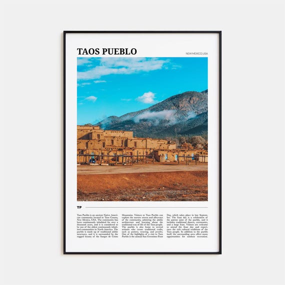 Taos Pueblo Travel Poster Taos Pueblo Wall Art Taos Pueblo Poster Print Taos Pueblo Photo Taos Pueblo Decor New Mexico Usa