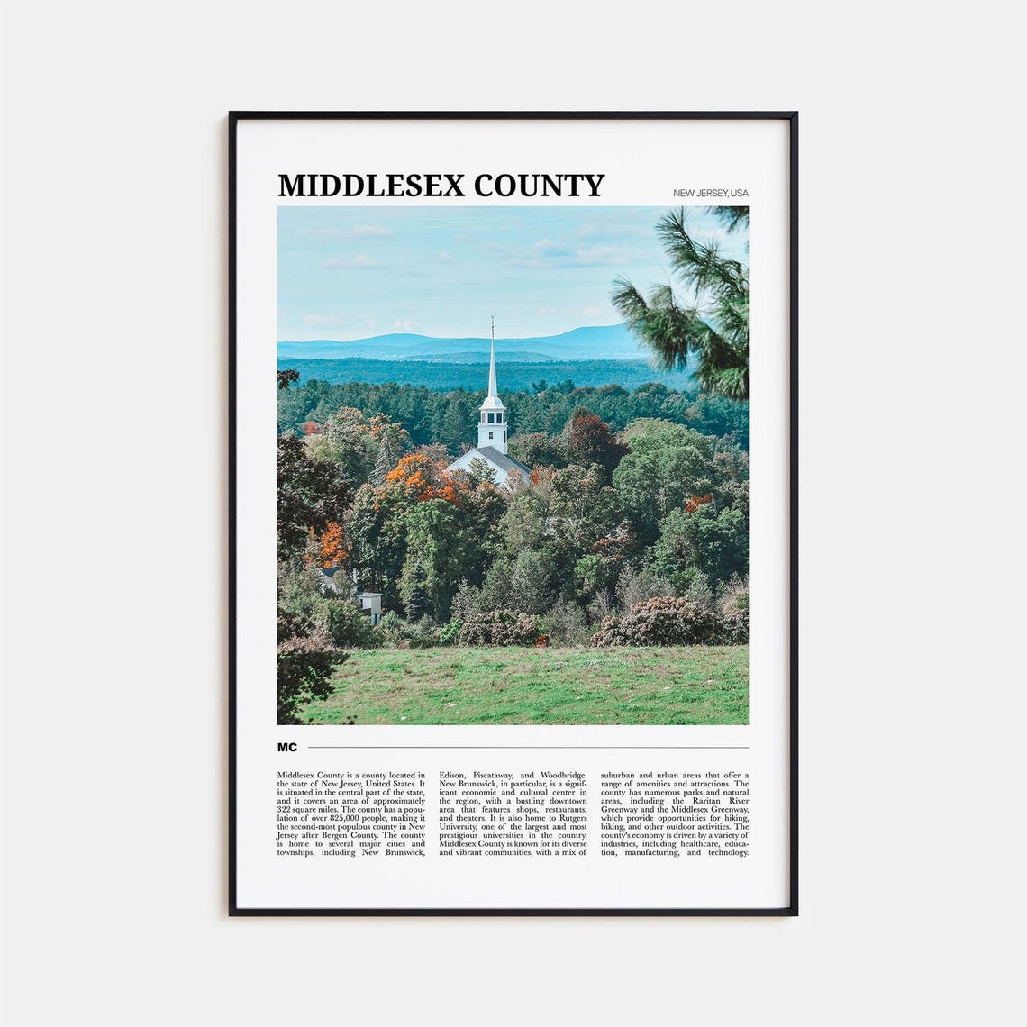 Middlesex County New Jersey Church Steeple Fall Travel Poster Series
