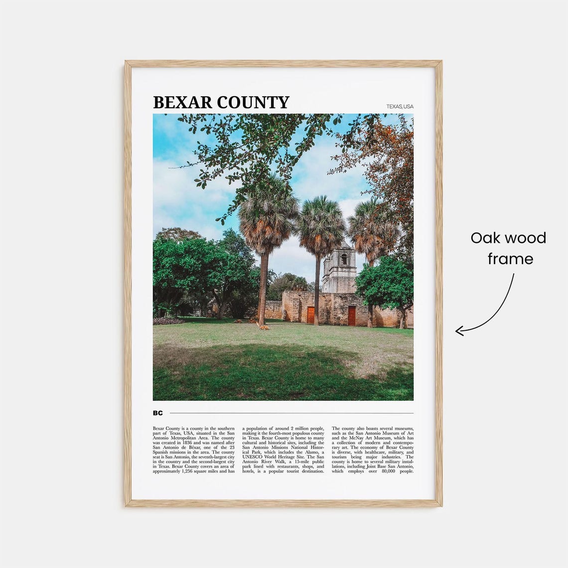 Bexar County Texas Historic Spanish Mission With Palm Trees Poster - Image 3