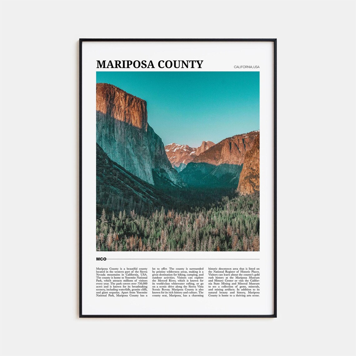 Mariposa County Travel Poster, USA Wall Art Print