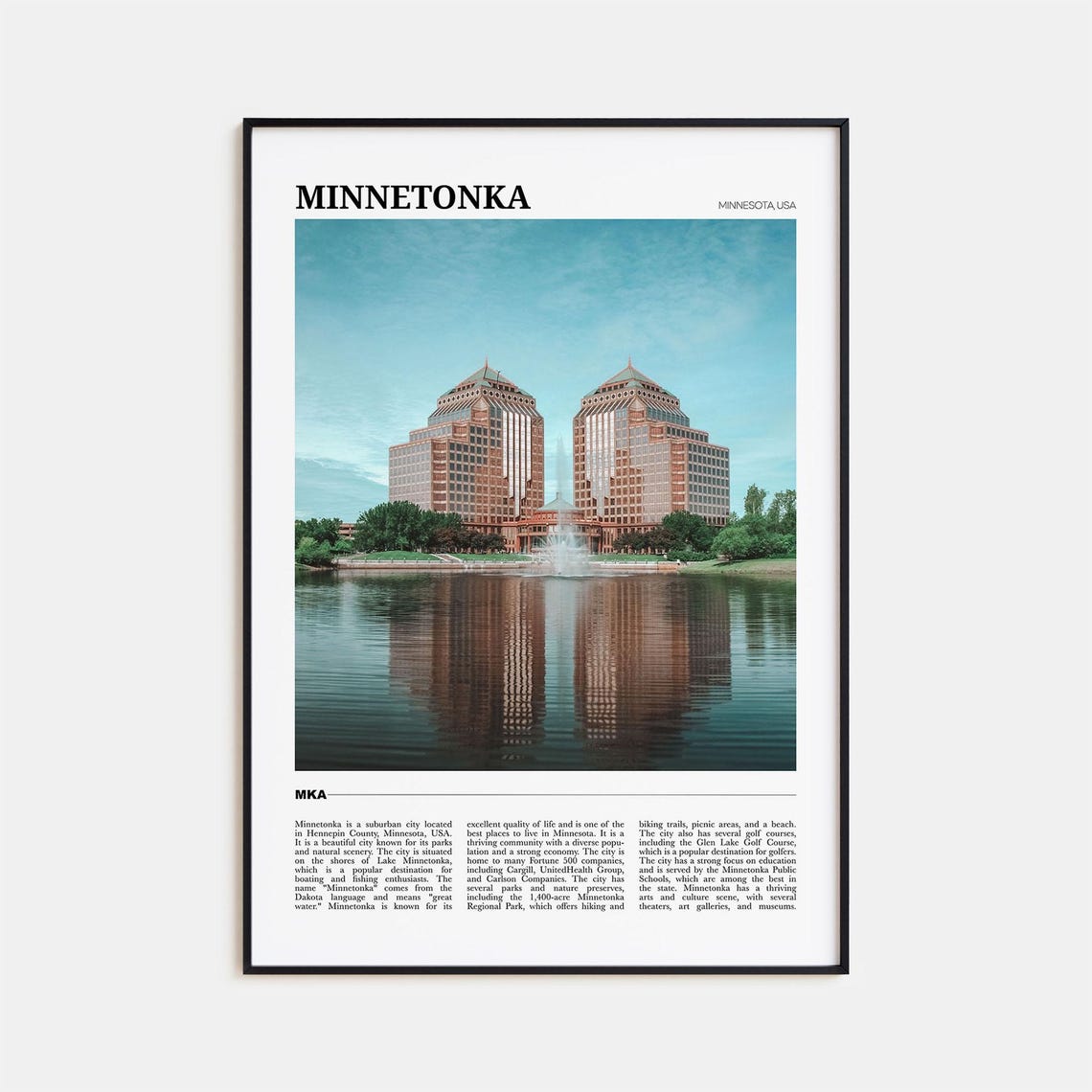 Minnetonka Minnesota Lake Towers Reflection Travel Poster Series