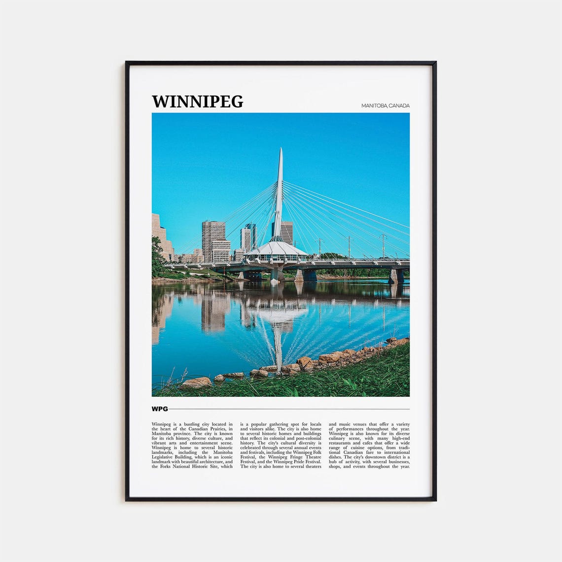 Winnipeg Manitoba Canada Skyline Bridge Reflection Photo Travel Poster
