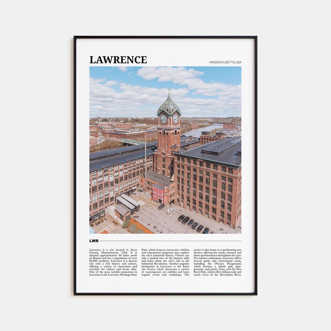 Lawrence Massachusetts Mill Clock Tower Travel Photography Poster