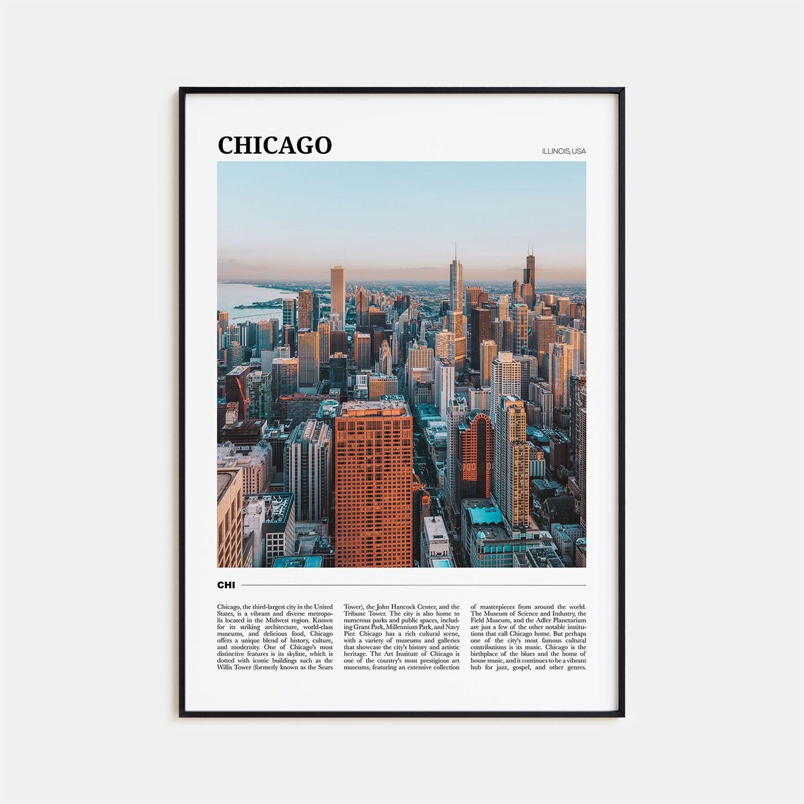 Chicago Travel Poster, Illinois USA Wall Art