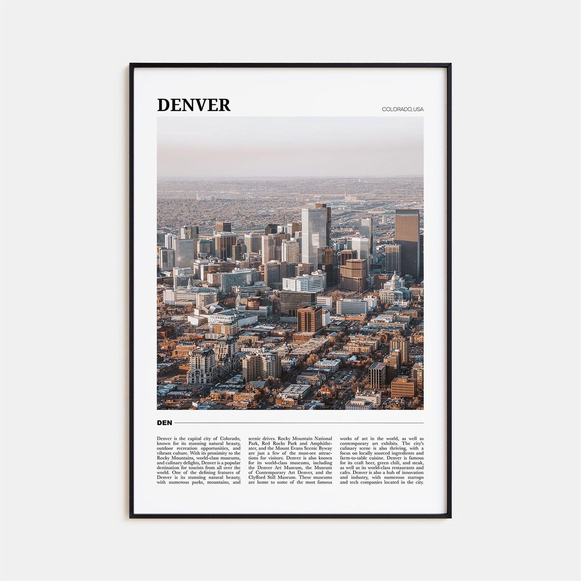 Denver Colorado Downtown Skyline Aerial Cityscape Photography Poster