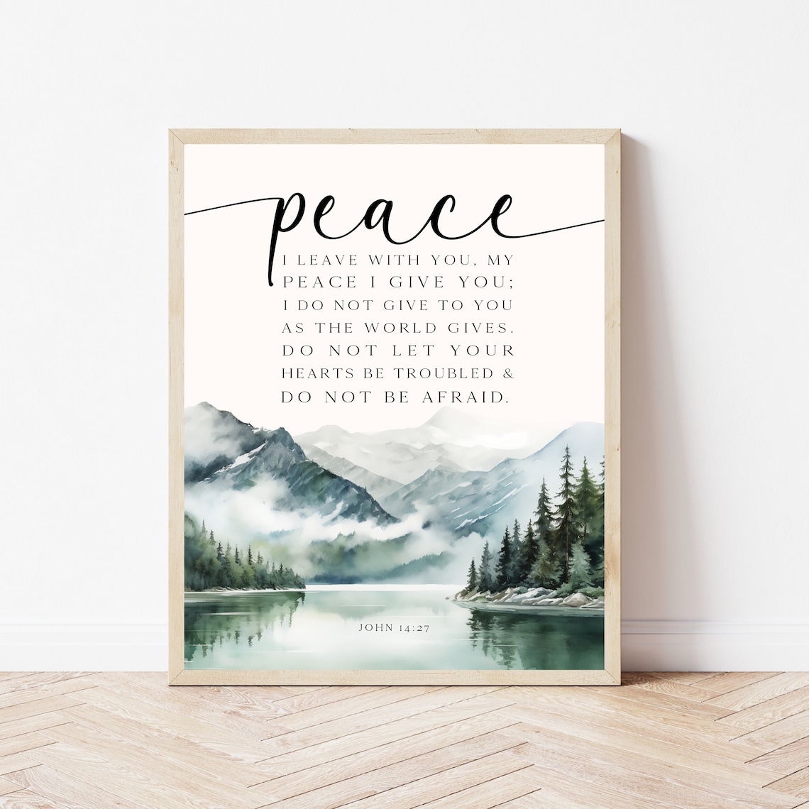 John 14:27 Mountain Bible Verse Art Print
