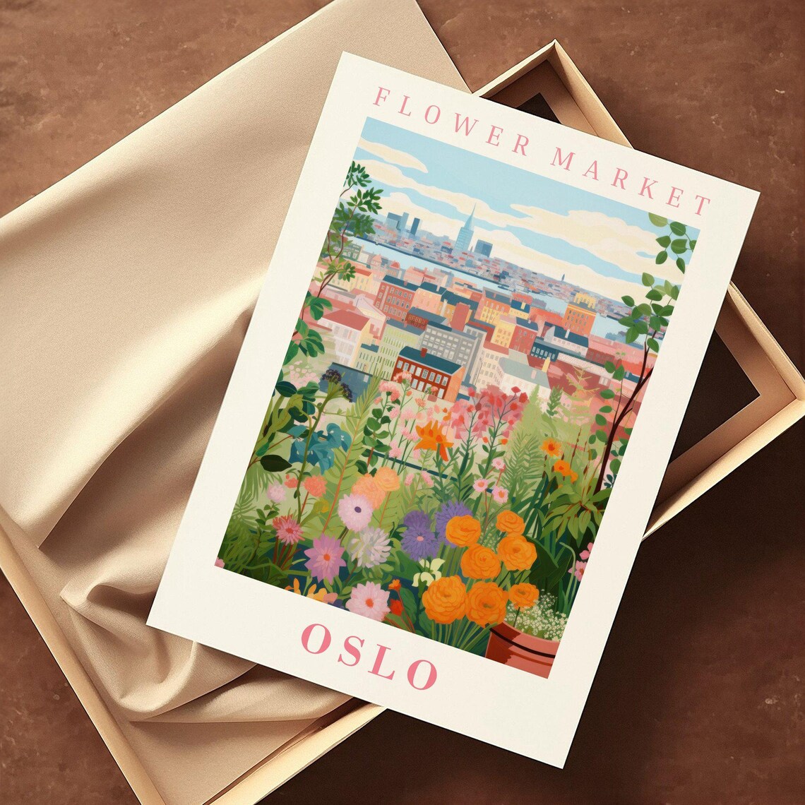 Oslo Flower Market Fjord Harbor View Botanical Travel Poster - Image 2