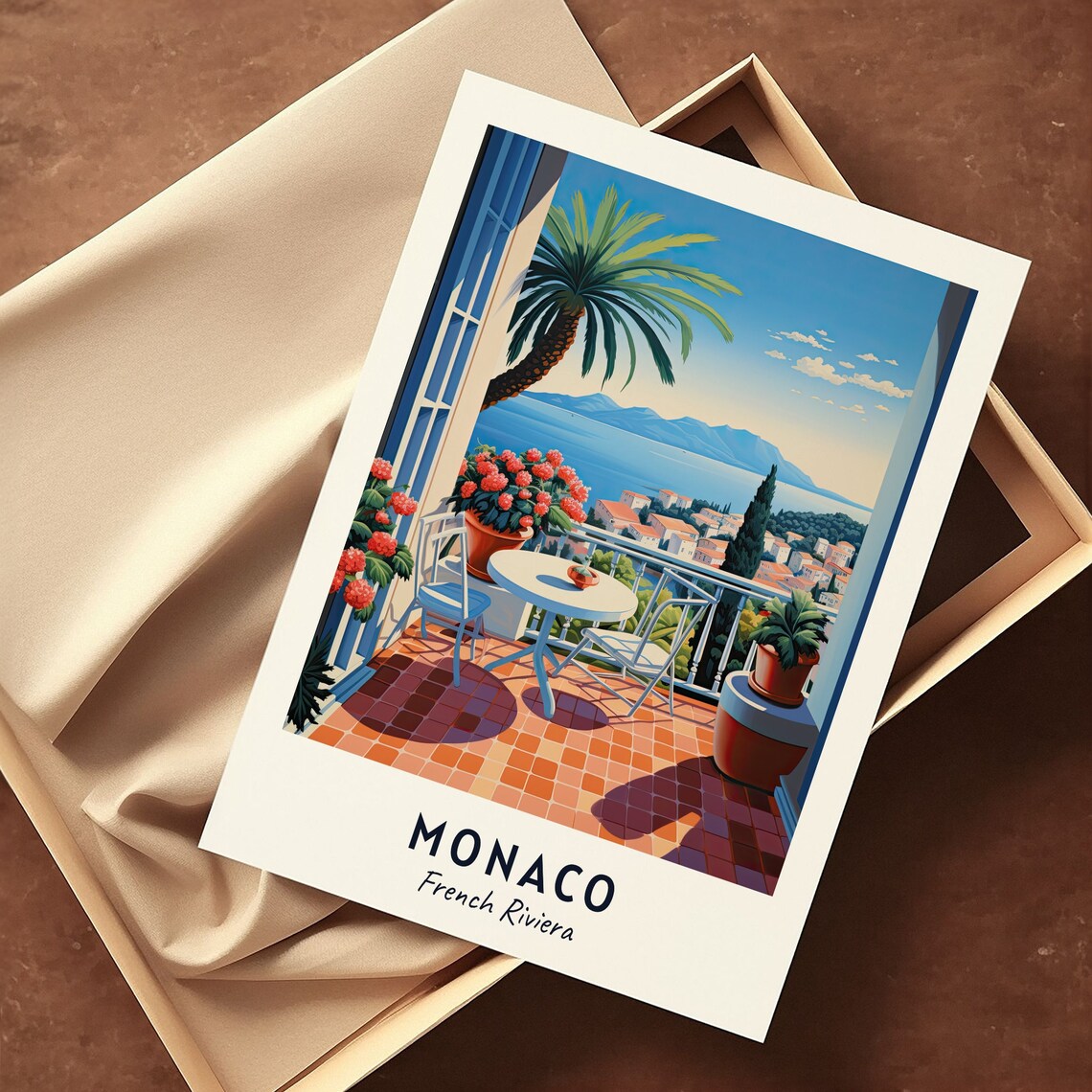 Monaco Sunny Terrace Cafe Table French Riviera Travel Poster - Image 3