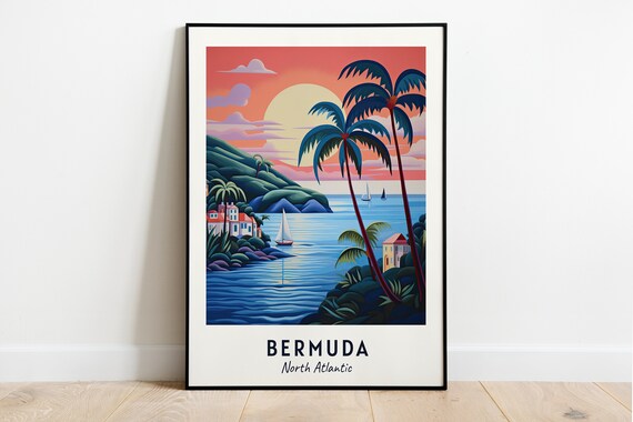 Bermuda North Atlantic Tropical Sunset Sailboats Travel Poster