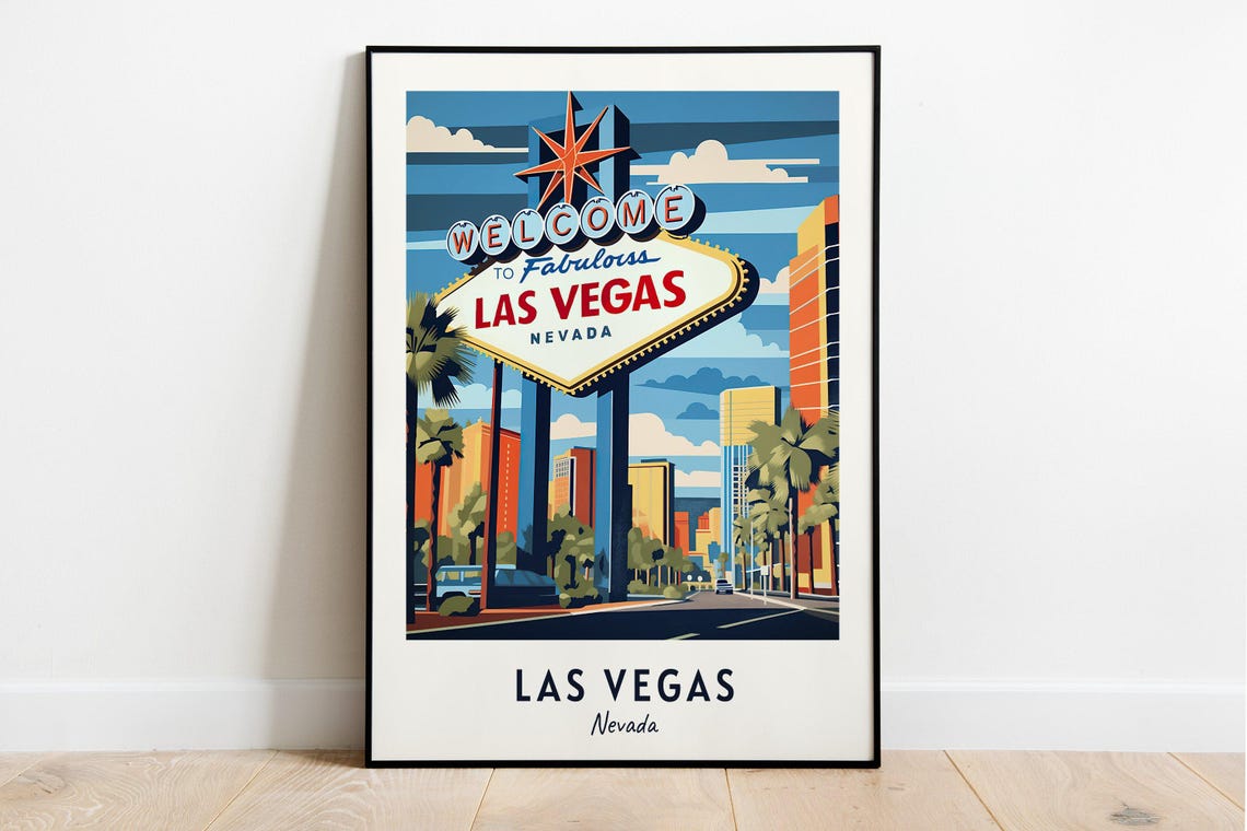 Las Vegas Nevada Welcome Sign Retro Strip Scene Travel Poster