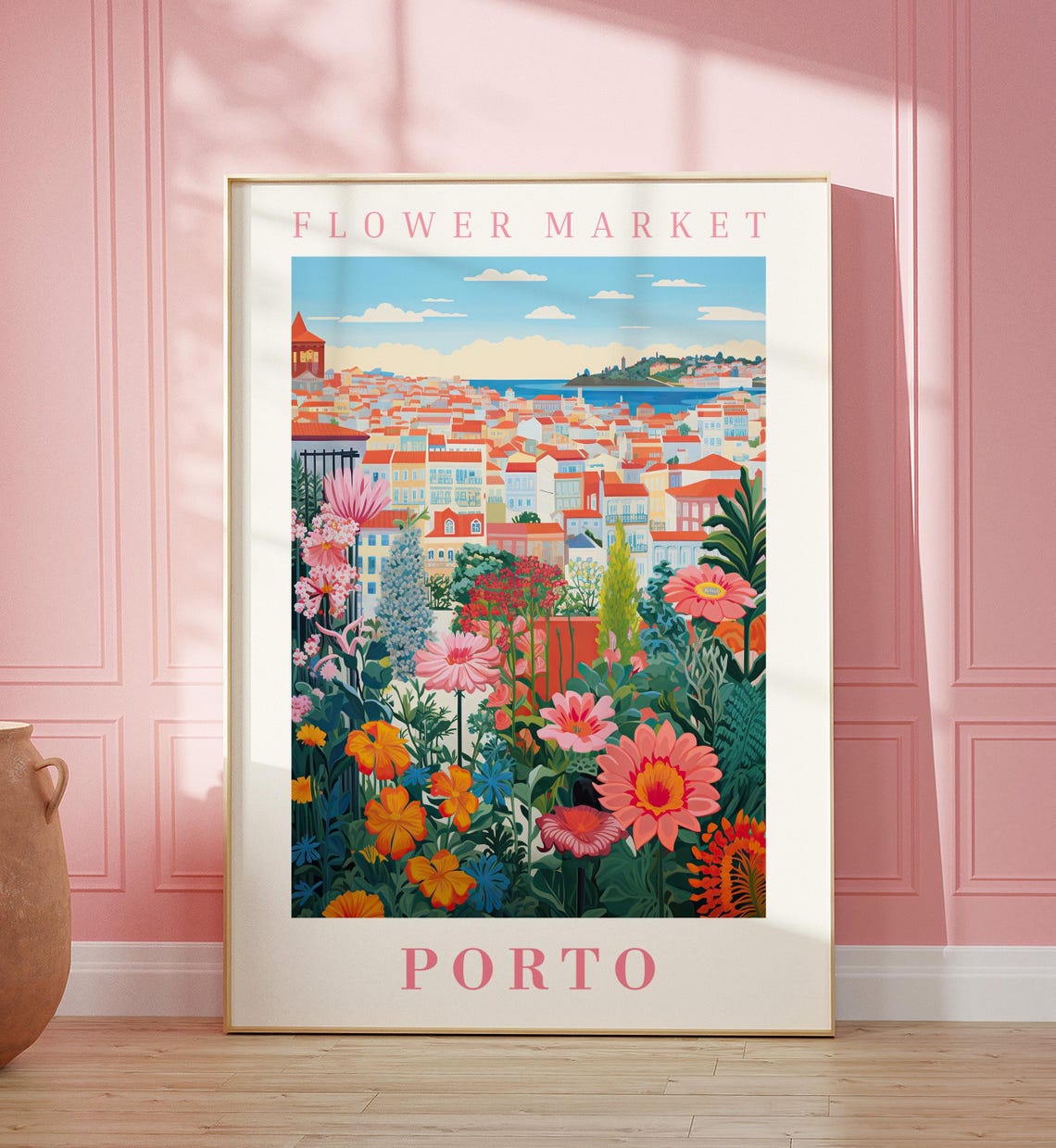 Porto Flower Market Poster Wall Decor Portugal Floral Illustration Botanical Gallery Wall Art Gift For Friend Travel Poster Modern