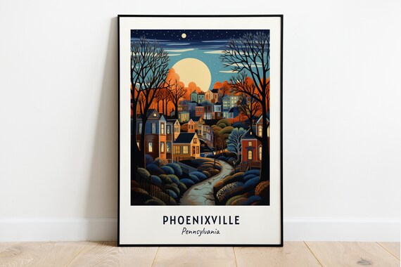 Phoenixville Pennsylvania Autumn Town Moonlight Travel Poster