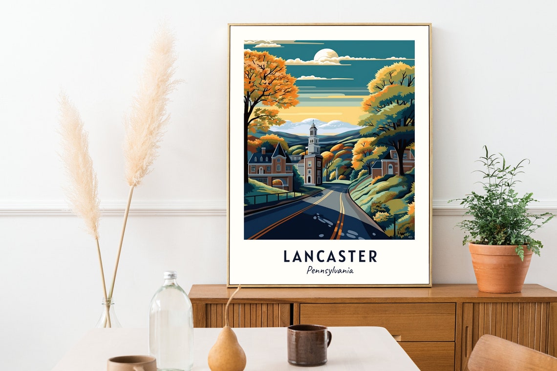 Lancaster Pennsylvania Dusk Moonlit Main Street Travel Poster - Image 2