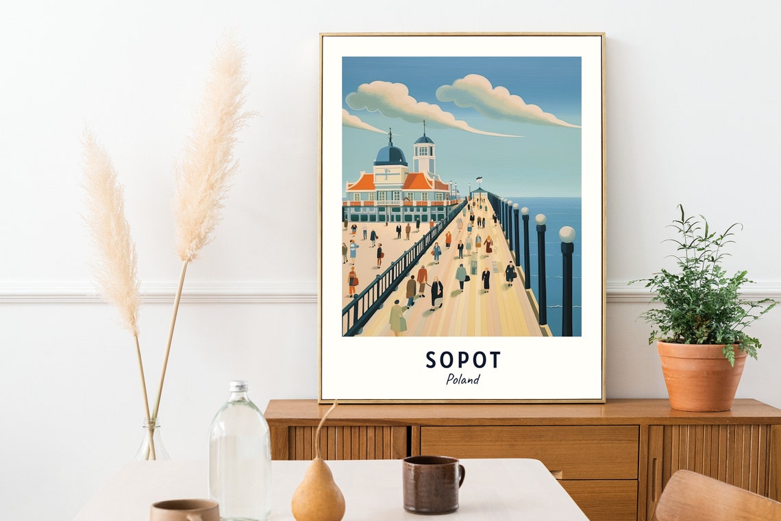 Sopot Wooden Pier Bathhouse Seaside Crowd Baltic Travel Poster - Image 2