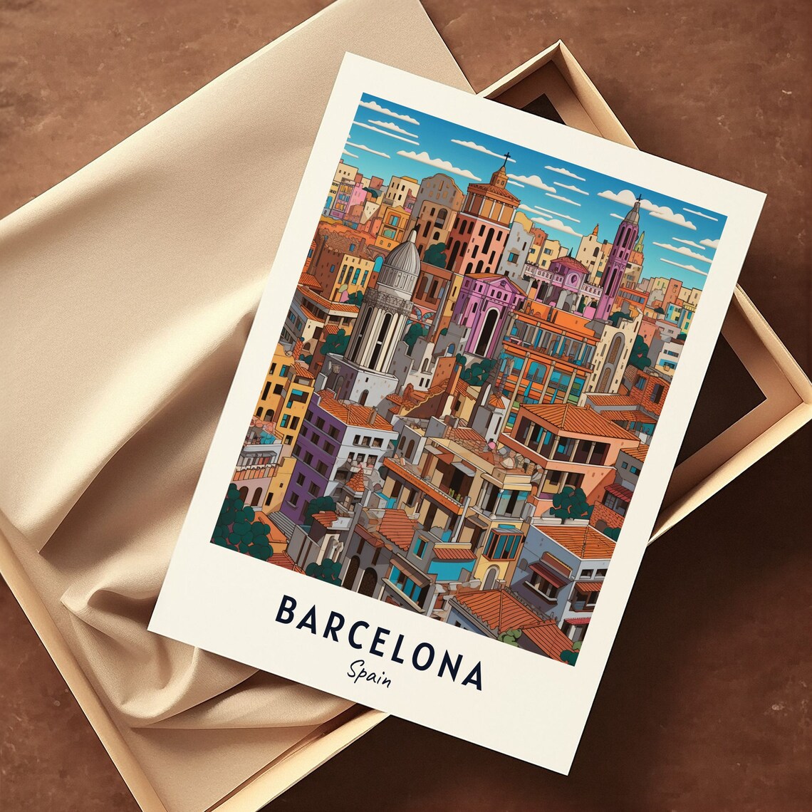 Barcelona Colorful Cityscape Church Towers Daytime Travel Poster - Image 3
