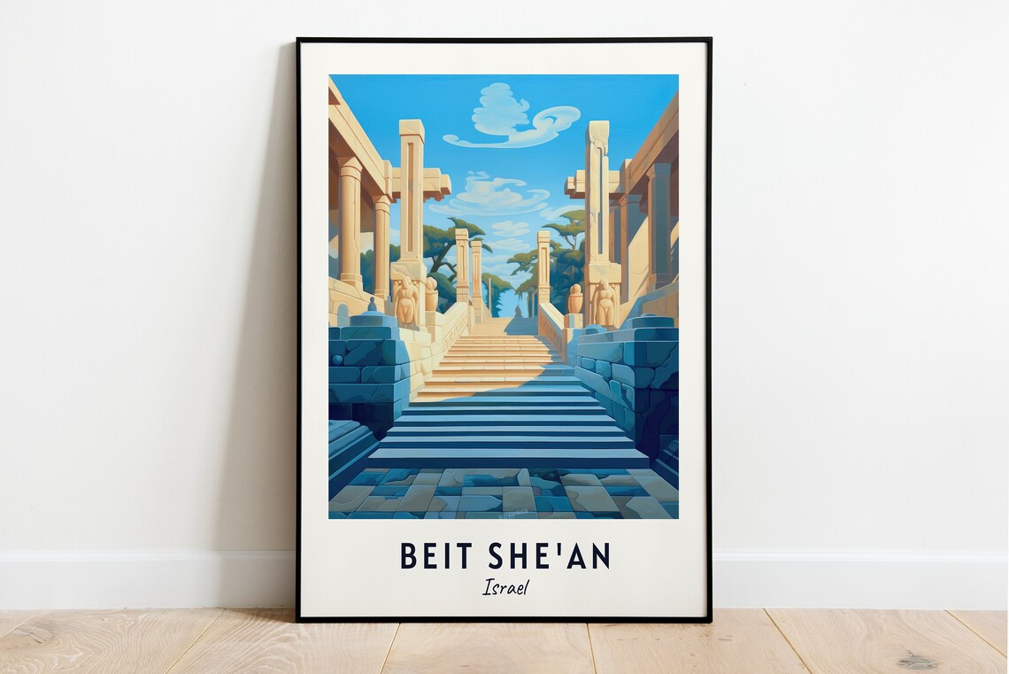 Beit Shean Israel Ancient Roman Temple Grand Steps Travel Poster