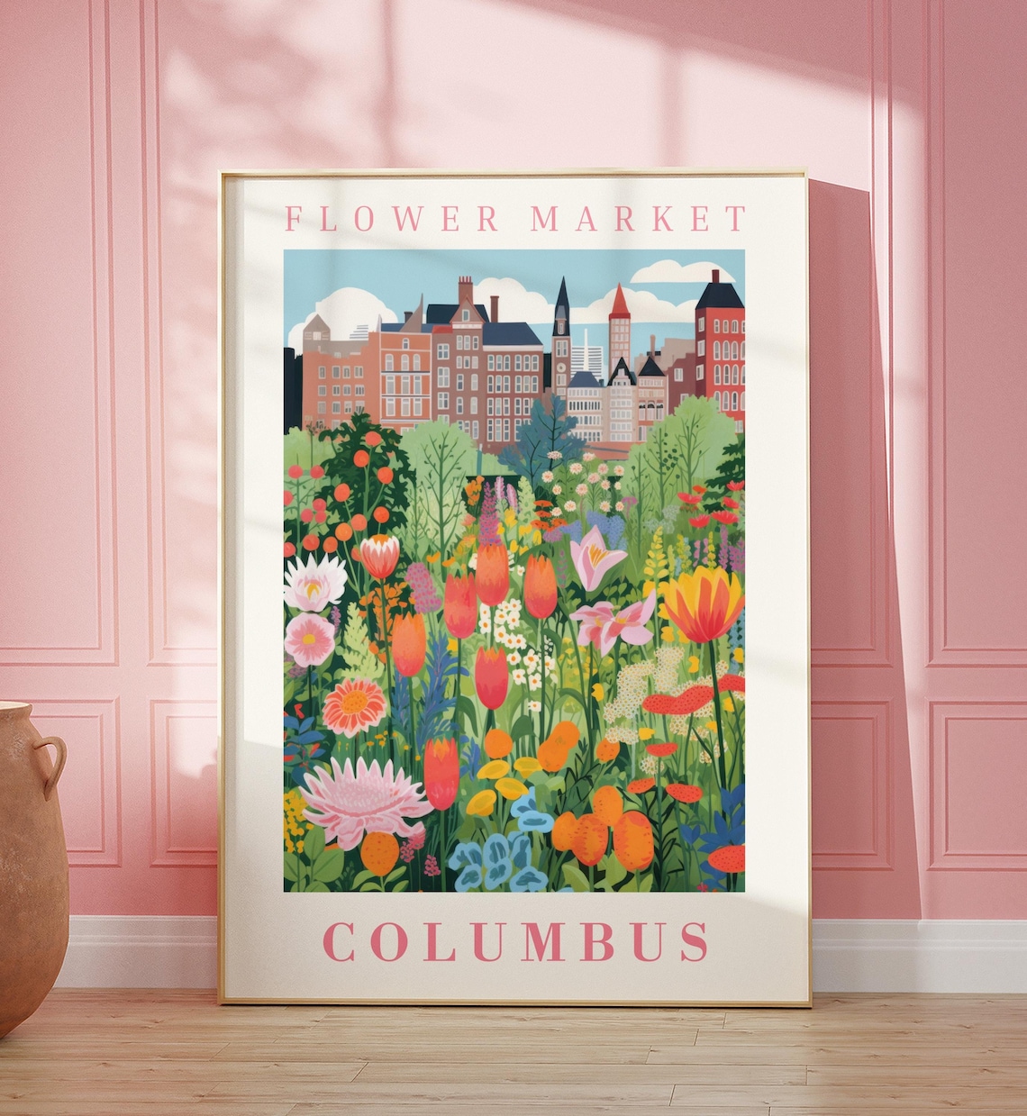 Columbus Flower Market Poster Wall Decor United States Floral Illustration Botanical Gallery Wall Art Gift For Friend Travel Poster