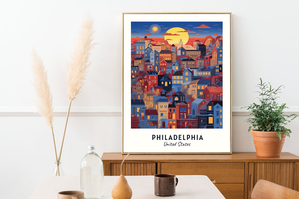 Philadelphia City Rooftops and Skyline at Sunset United States Poster - Image 2