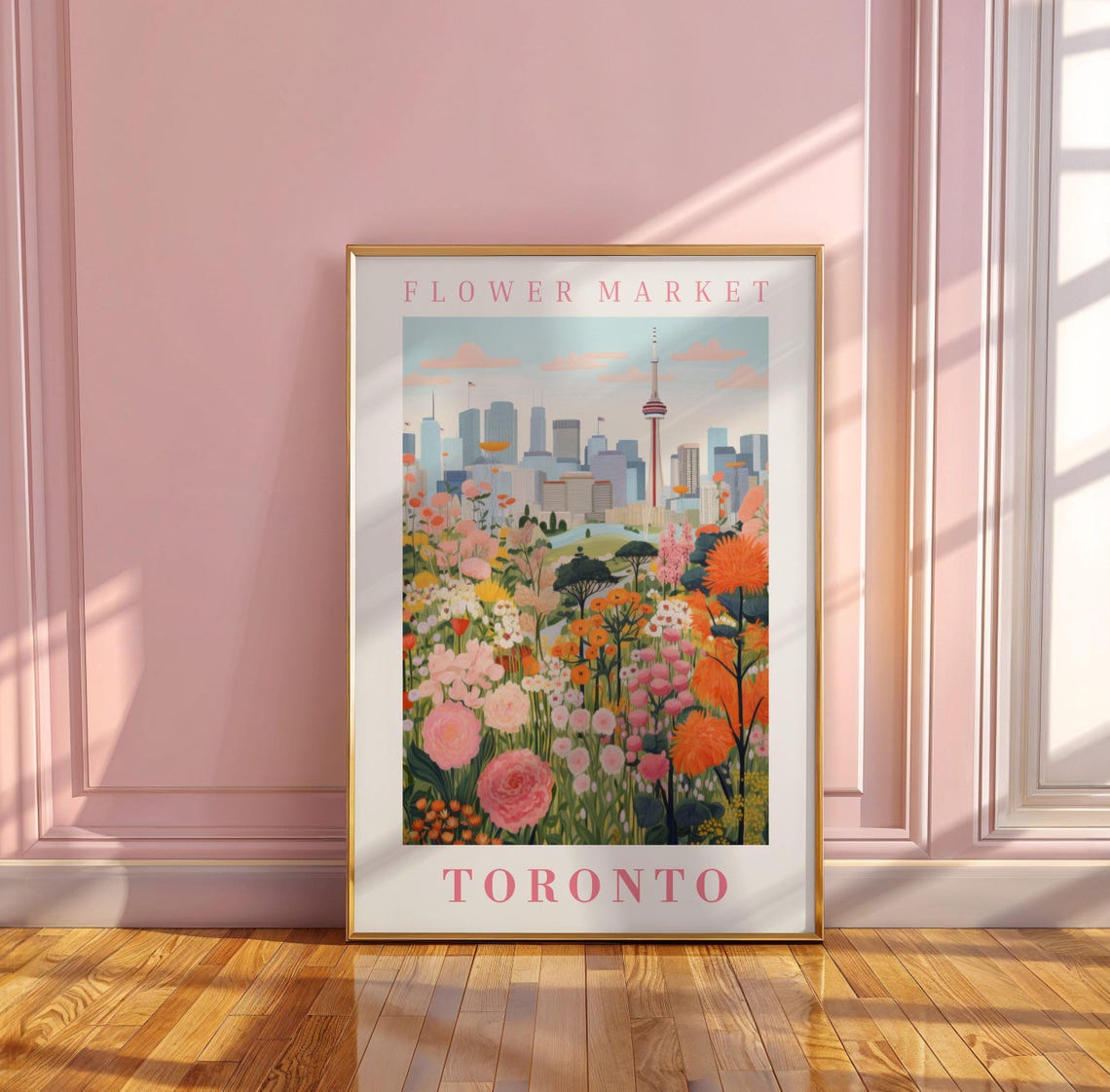 Toronto Canada Flower Market CN Tower Pink Garden Travel Poster - Image 3