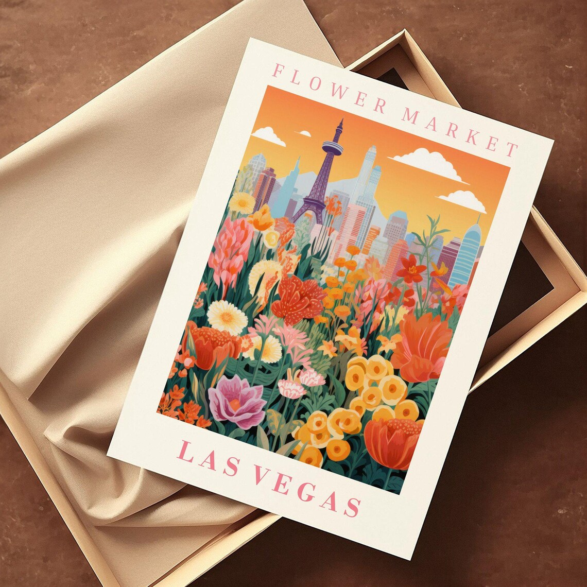 Las Vegas Flower Market Poster with Eiffel Tower Sunset Blooms - Image 2