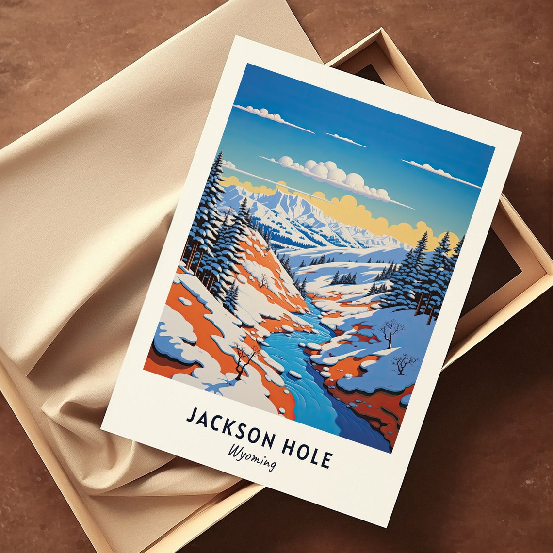 Jackson Hole Wyoming Snowy Valley River Teton Peaks Scene Poster - Image 3