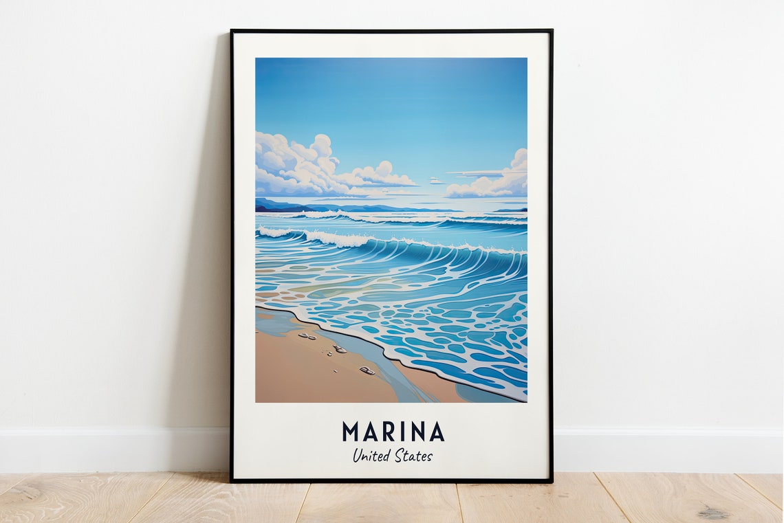 Marina California Pacific Beach Breaking Ocean Waves Travel Poster