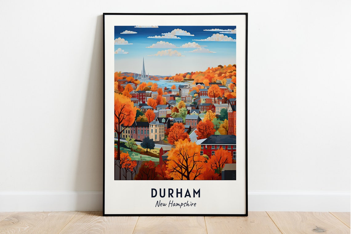 Durham New Hampshire Fall Foliage Town Panorama Travel Poster