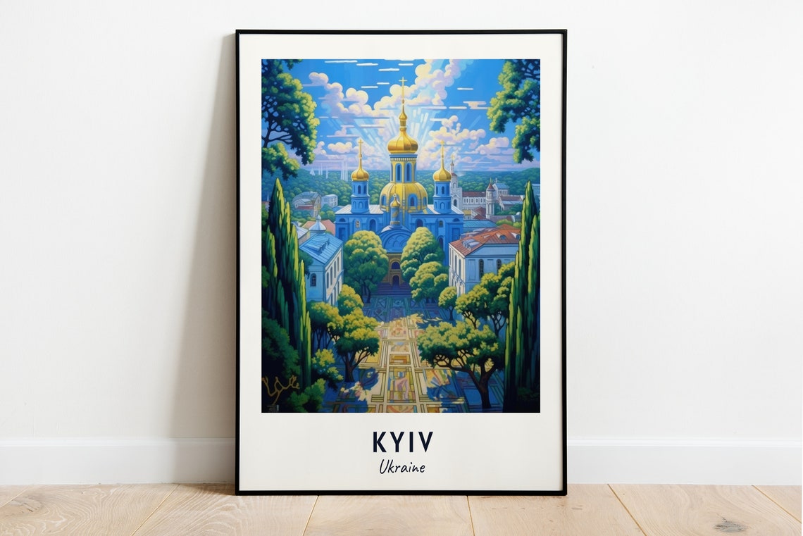 Kyiv Ukraine Cathedral With Golden Domes Among Green Trees Poster