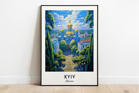Kyiv Ukraine Cathedral With Golden Domes Among Green Trees Poster