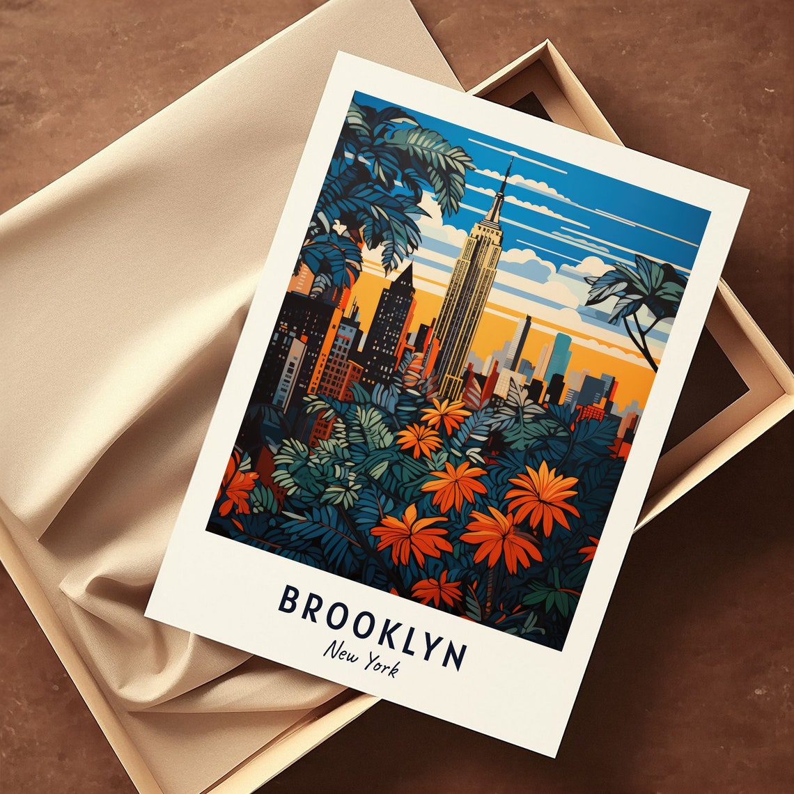 Brooklyn New York Empire State Sunset Tropical Garden Travel Poster - Image 3