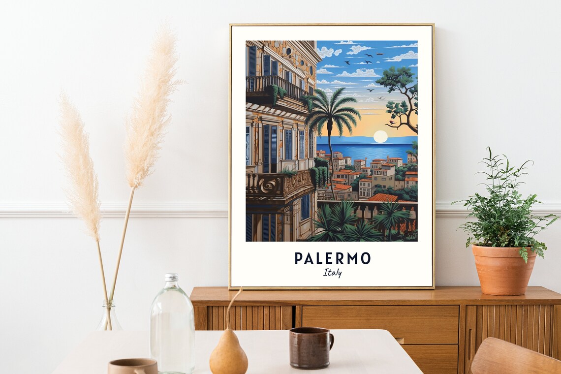 Palermo Italy Sunset Sea View Terrace Travel Poster Home Decor - Image 2