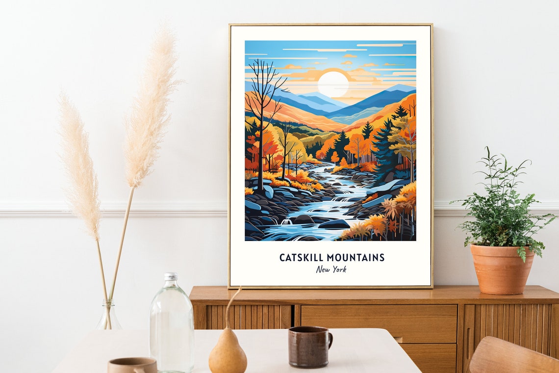 Catskill Mountains New York Autumn Stream Vintage Travel Poster - Image 2