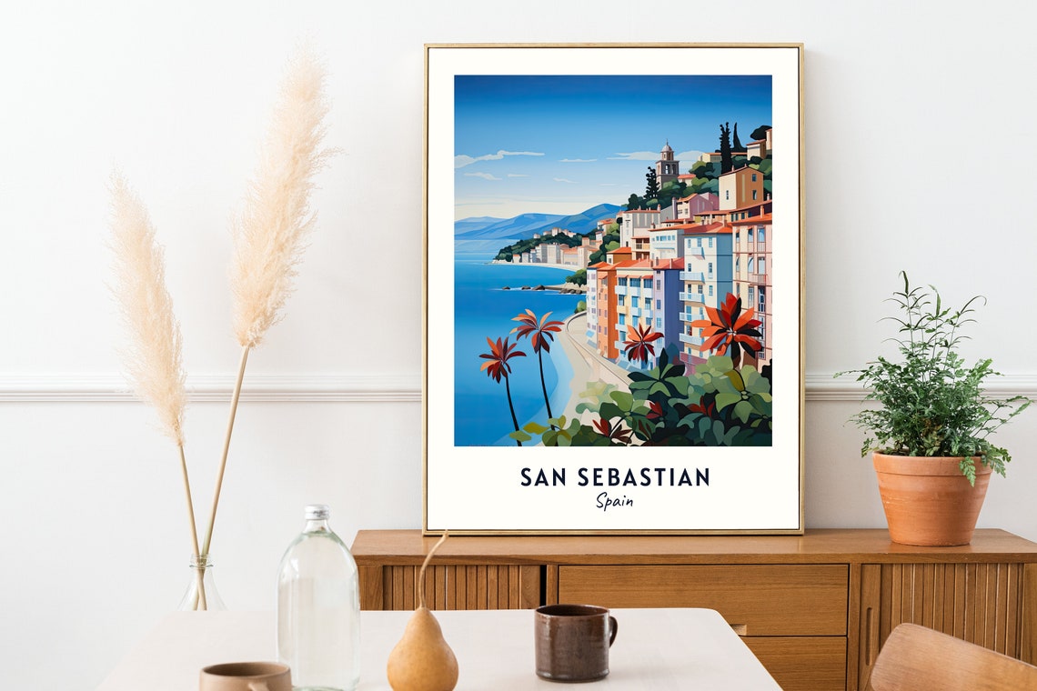 San Sebastian Spain Coastal Hillside Town Minimalist Travel Poster - Image 2