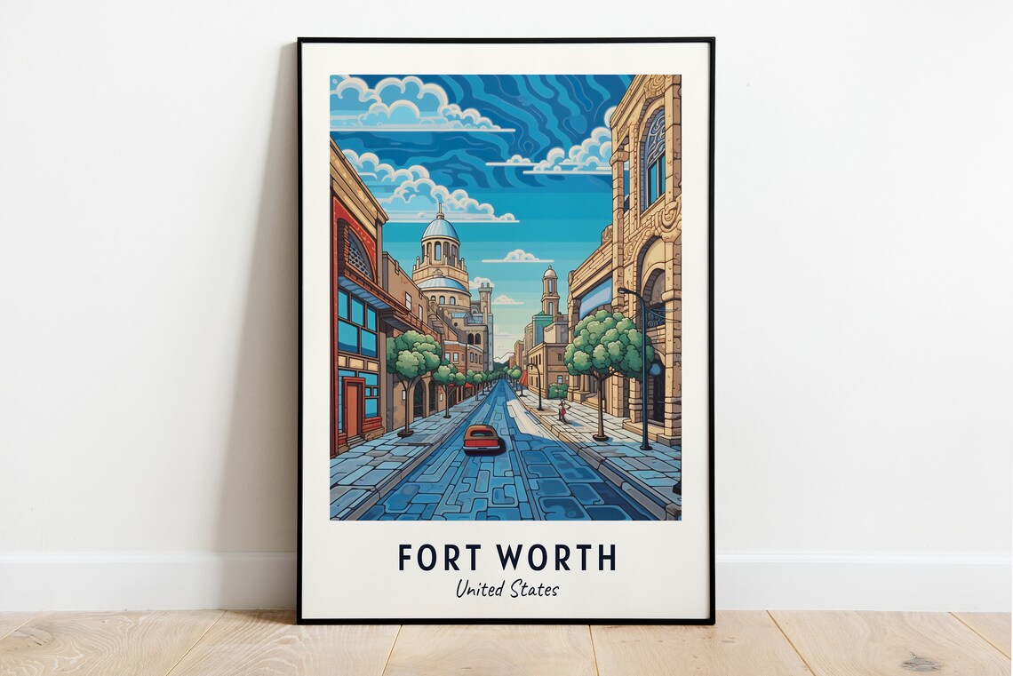 Fort Worth United States Downtown Street Scene Travel Poster