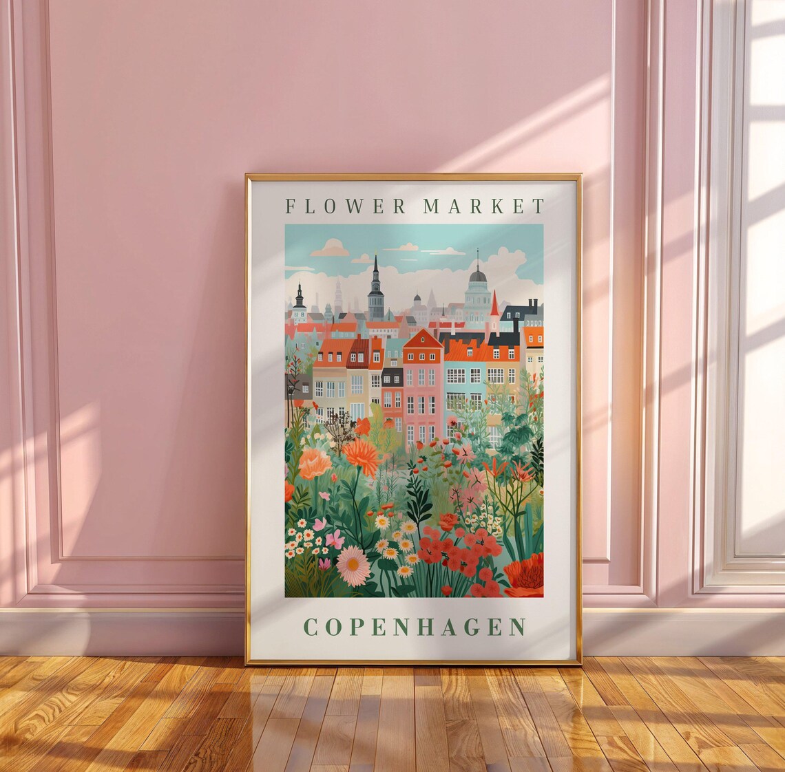 Copenhagen Flower Market Nyhavn-Style Houses Botanical Travel Poster - Image 2