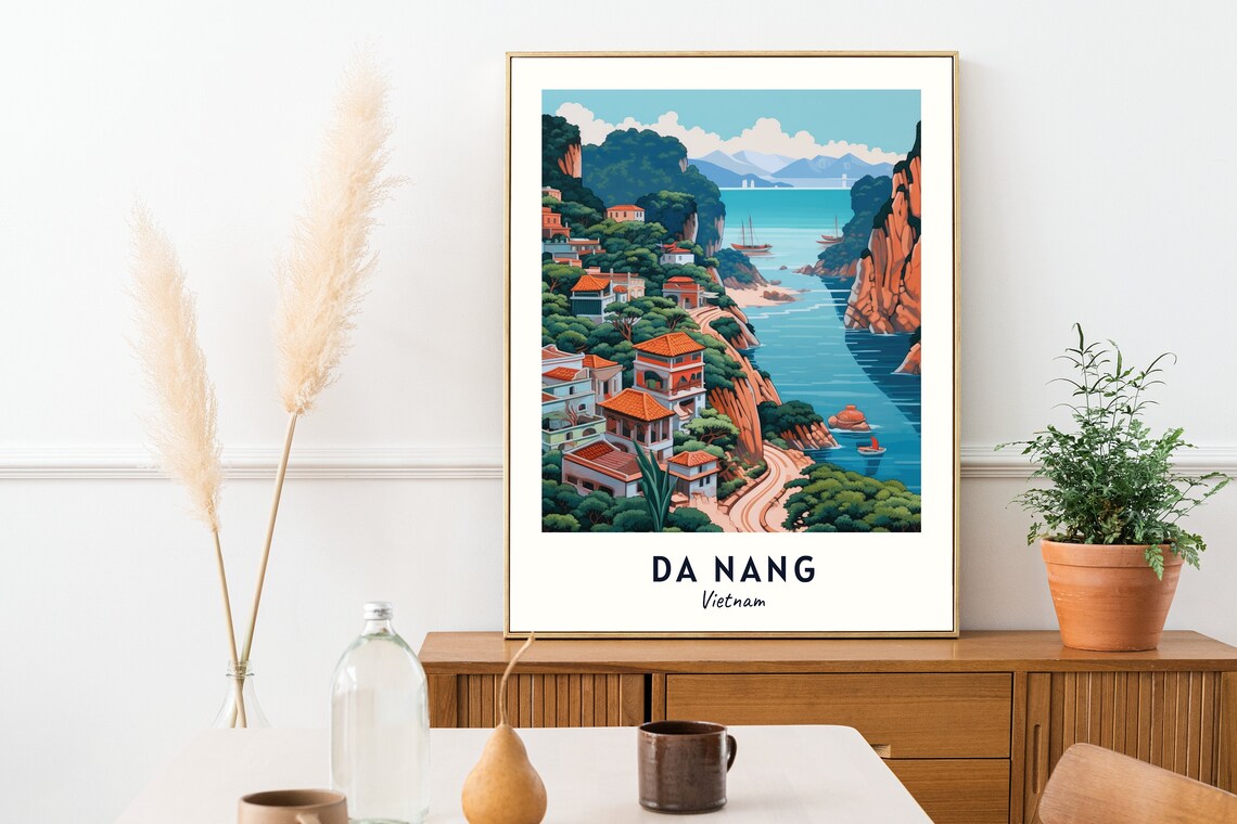 Da Nang Vietnam Coastal Bay Cliffs Fishing Boats Seaside Travel Poster - Image 2