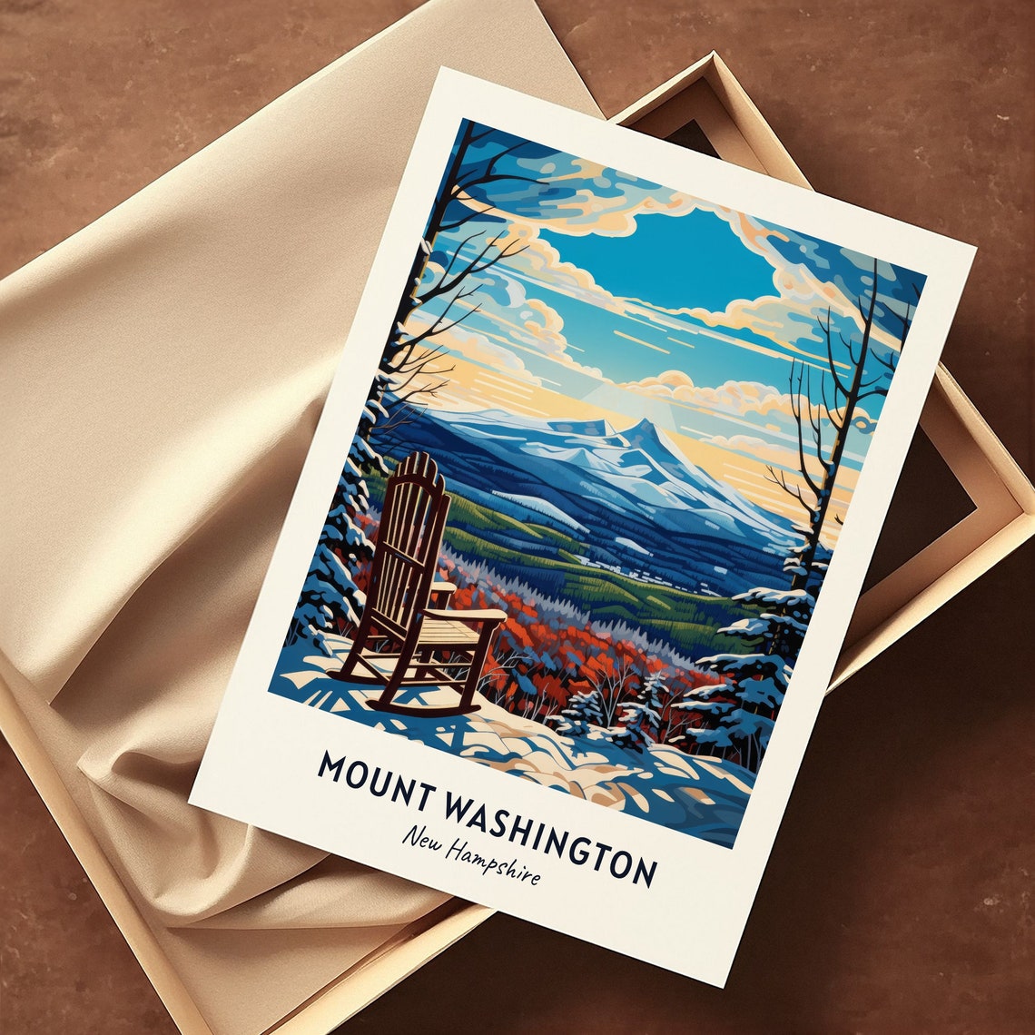 Mount Washington New Hampshire Snowy Peak Rocking Chair Travel Poster - Image 3