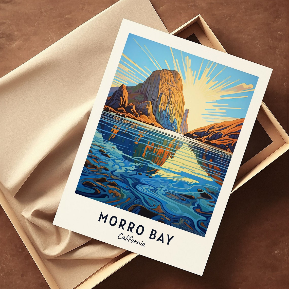 Morro Bay California Morro Rock Sunrise Ocean Reflection Travel Poster - Image 3
